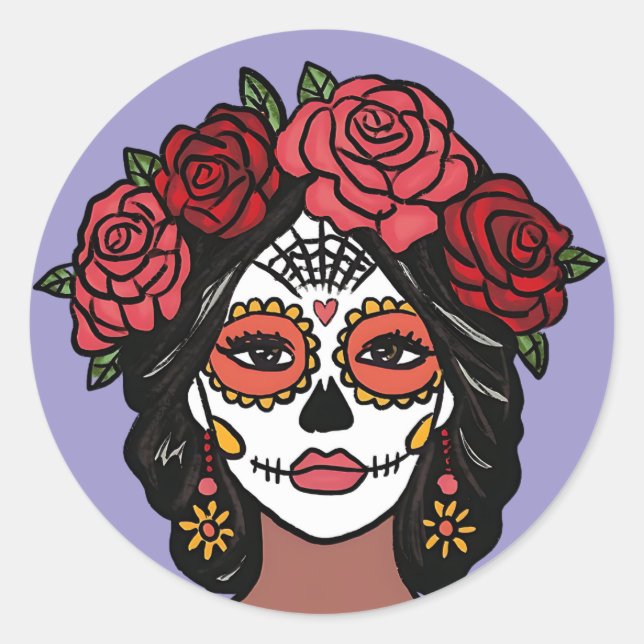 Sticker Rond Día de Muertos Jour de la main morte dessinée (Devant)