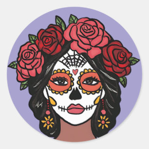 Sticker Rond Día de Muertos Jour de la main morte dessinée