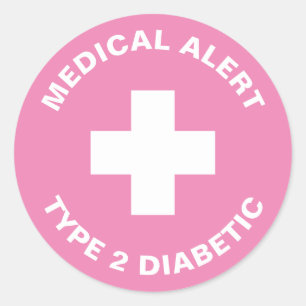 Sticker Rond Diabète Alerte Médicale Type 2 Diabétique Rose