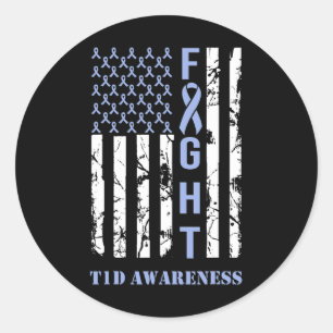 Sticker Rond Diabète T1D Mois de sensibilisation drapeau bleu R