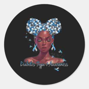 Sticker Rond Diabète Type 1 Sensibilisation Bleu Et Gris Ribbon