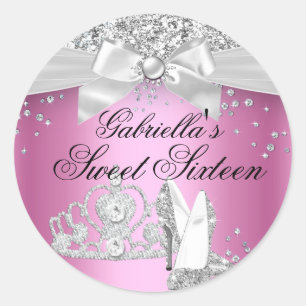 Sticker Rond Diadème Étincelant & Talons Rose Doux 16 Autocolla