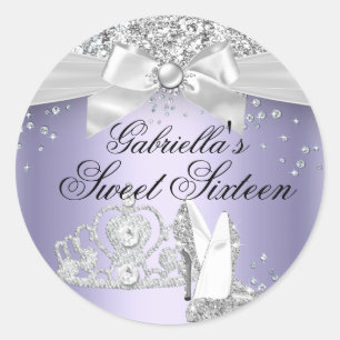 Sticker Rond Diadème Étincelant & Talons Violet Douce 16 Autoco