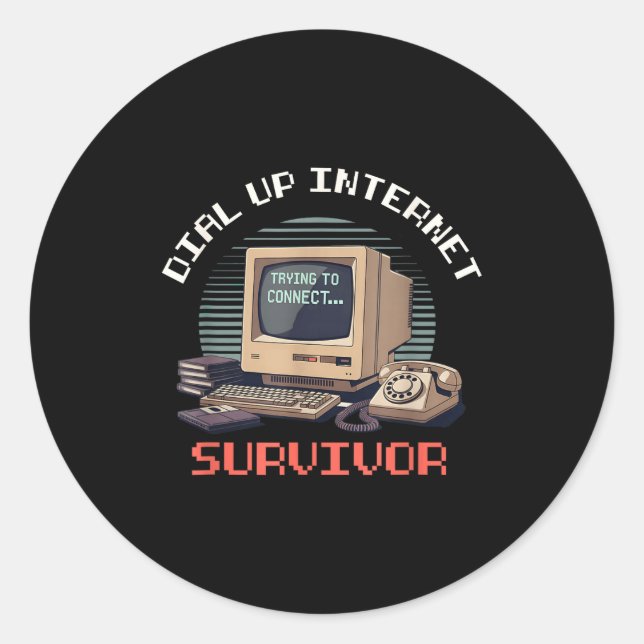 Sticker Rond Dial Up Internet Survivor Funny Retro Computer Lov (Devant)