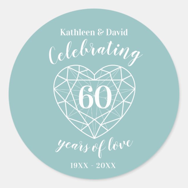 Sticker Rond Diamant célébrant 60 ans d'autocollants d'amour (Devant)