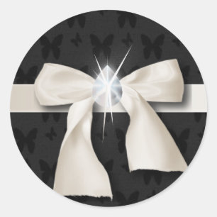 Sticker Rond diamant chic à la mode blanc Bow