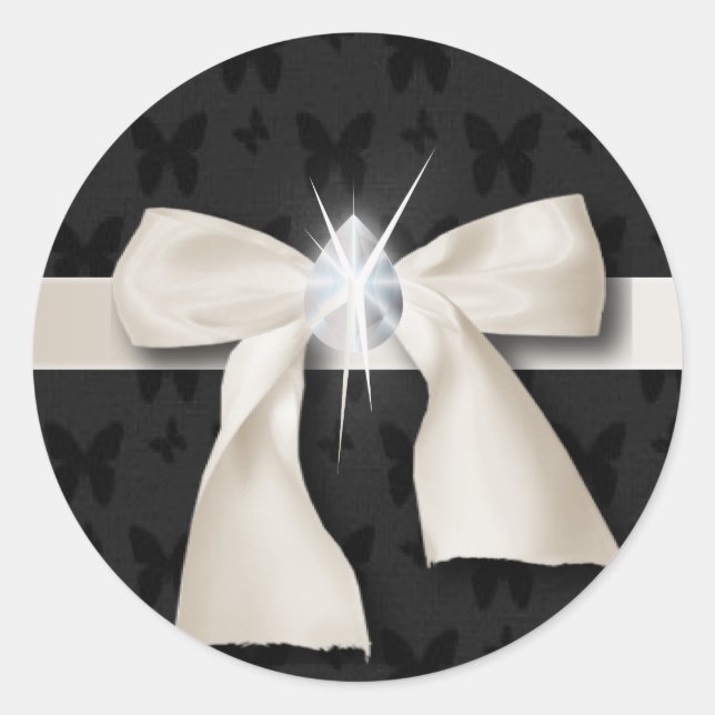 Sticker Rond diamant chic à la mode blanc Bow (Devant)