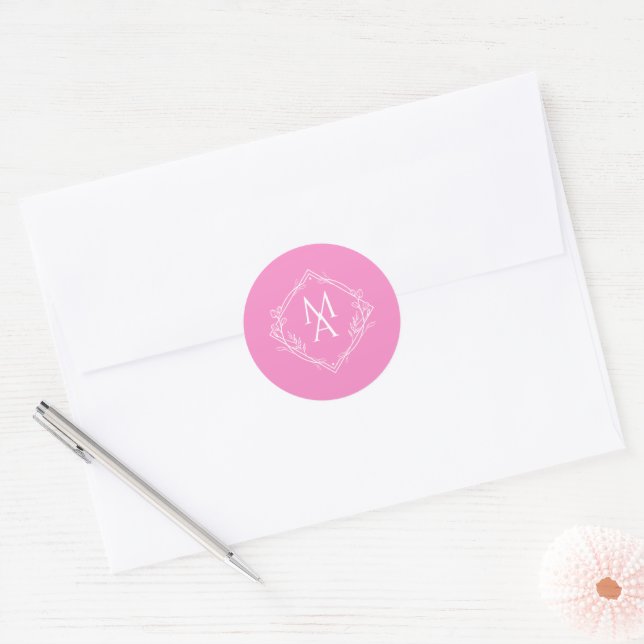 Sticker Rond Diamant Floral Monogramme Mariage rose (Enveloppe)