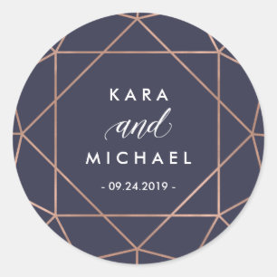 Sticker Rond Diamant géométrique rose Gold   Bleu minuit