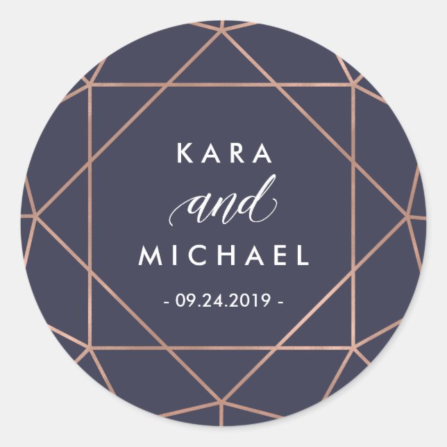 Sticker Rond Diamant géométrique rose Gold | Bleu minuit (Devant)