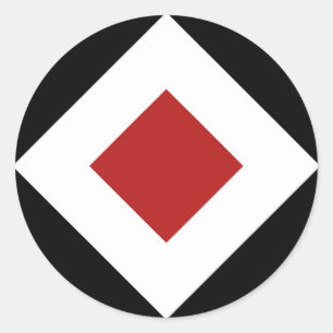 Sticker Rond Diamant rouge, Bordure blanche en gras sur noir