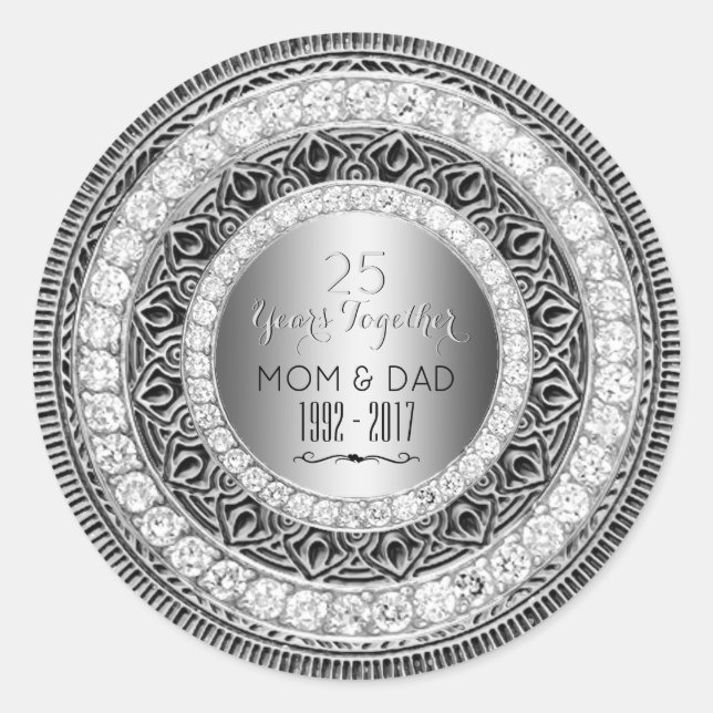 Sticker Rond Diamants Argent 25e anniversaire Mariage 25 ans (Devant)