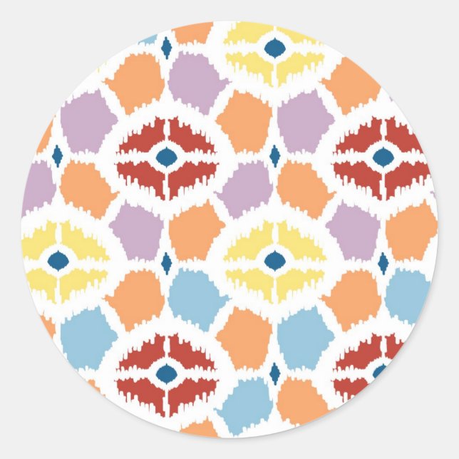 Sticker Rond Diamants colorés ikat géométrique (Devant)