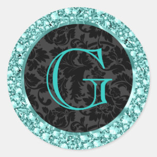 Sticker Rond Diamants étincelants noir et bleu-G Parties scinti