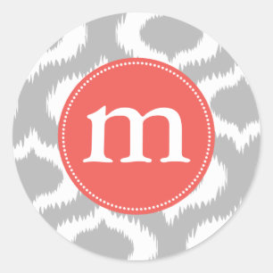 Sticker Rond Diamants Ikat Gris Moderne Personnalisés