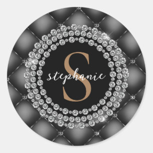 Sticker Rond Diamants noirs Monogramme or élégant Tufted Luxe