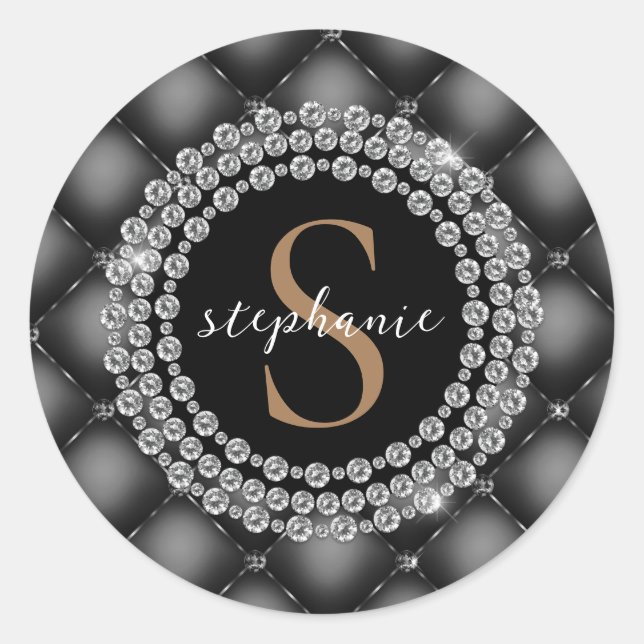 Sticker Rond Diamants noirs Monogramme or élégant Tufted Luxe (Devant)