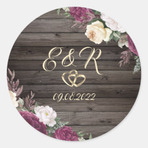 Sticker Rond Diamants Or Bourgogne Fleurs Cœurs Bois