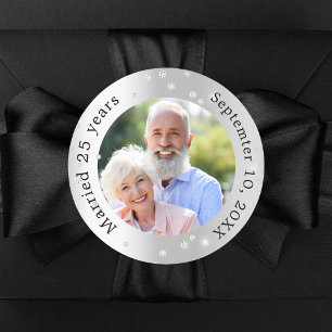 Sticker Rond Diamants photo argent 25e anniversaire de mariage