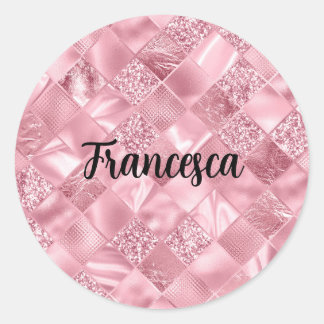 Sticker Rond Diamants roses de rêve avec Parties scintillant et