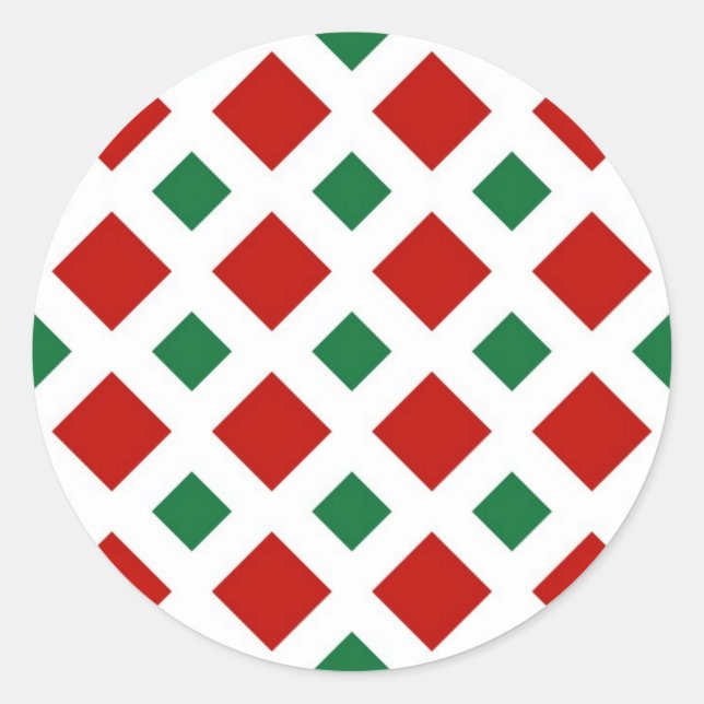 Sticker Rond Diamants rouges et verts sur blanc (Devant)