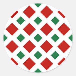 Sticker Rond Diamants rouges et verts sur blanc