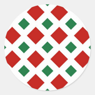 Sticker Rond Diamants rouges et verts sur blanc