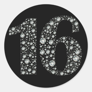 Sticker Rond Diamond Bling 16 Seize Ans Faveur de fête d'annive