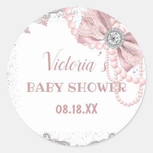 Sticker Rond Diamond Pearl Blush rose Girly Elegance Baby showe