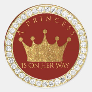 Sticker Rond Diamond Red Gold Couronne Princesse Baby shower Fa