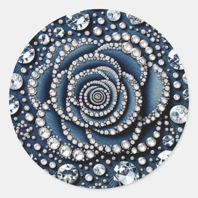 Sticker Rond Diamond Rose & Denim Glam Sweet 16 Anniversaire (Devant)