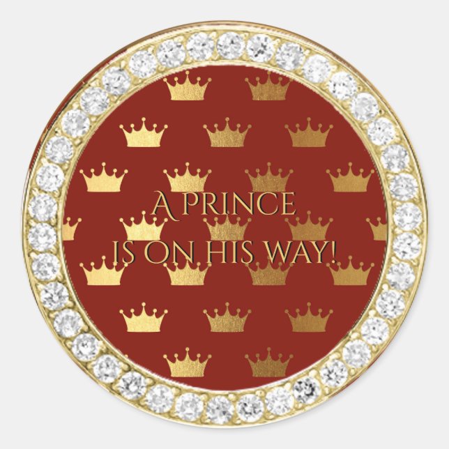 Sticker Rond Diamond Rouge or Couronne Baby shower Favoriser (Devant)