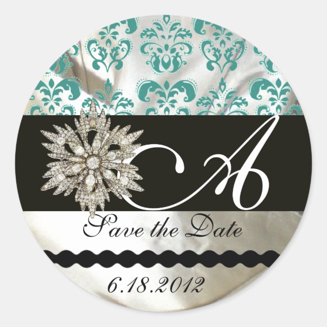 STICKER ROND DIAMOND STAR WHITE BLUE SILK DAMASK MONOGRAS (Devant)