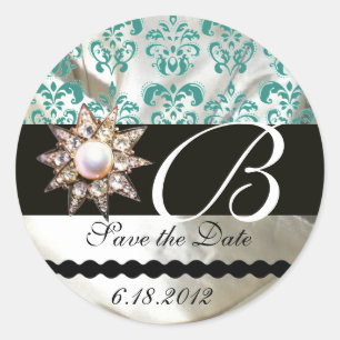 STICKER ROND DIAMOND STAR WHITE BLUE SILK DAMASK MONOGRAS