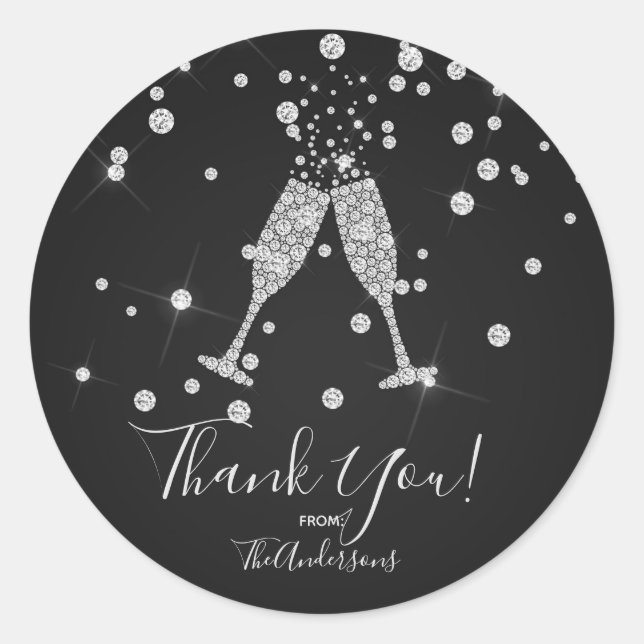 Sticker Rond Diamonds Champagne Toast Celebration Élégante Fave (Devant)