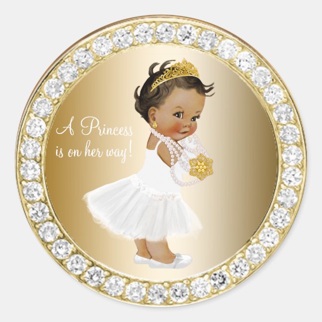 Sticker Rond Diamonds Gold Princess Baby shower Favoriser (Devant)