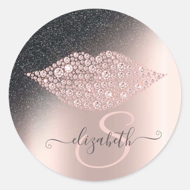 Sticker Rond Diamonds Lips Parties scintillant Ombre Rose Gold (Devant)