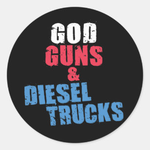 Sticker Rond Dieu Armes Et Camions Diesel