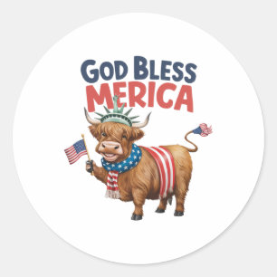 Sticker Rond Dieu bénisse la Merica 4 juillet vache américaine