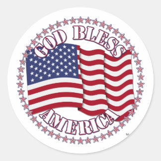 Sticker Rond Dieu Bénisse L'Amérique Avec Le Drapeau Des États-