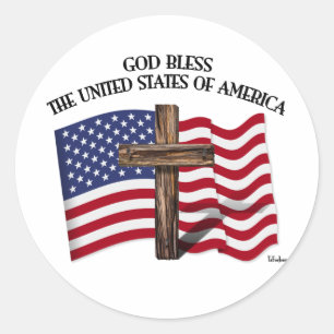 Sticker Rond DIEU BÉNISSE LES ÉTATS-UNIS D'AMÉRIQUE croisent le