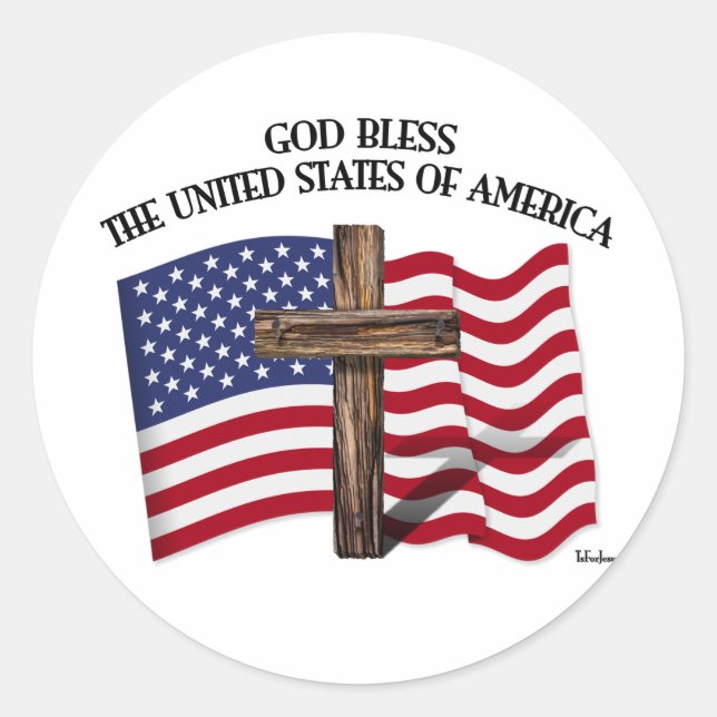 Sticker Rond DIEU BÉNISSE LES ÉTATS-UNIS D'AMÉRIQUE croisent le (Devant)