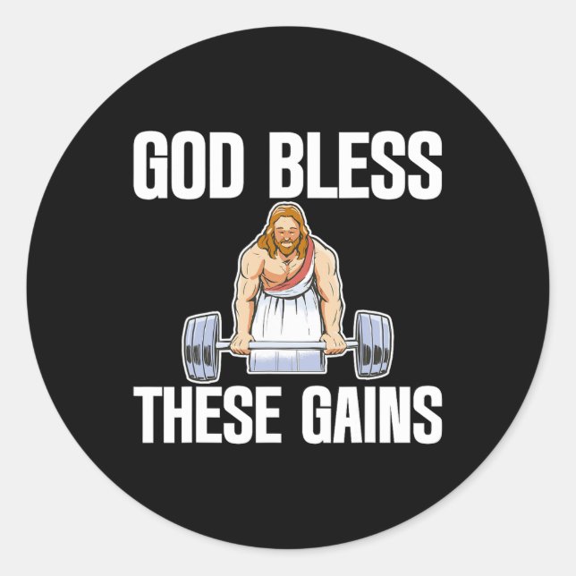 Sticker Rond Dieu Bénit Ces Gains Muscle Bodybuilding — (Devant)