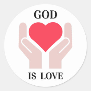 Sticker Rond Dieu chrétien est amour cœur et mains