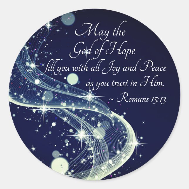 Sticker Rond Dieu de l'Espoir, Romains 15:13 Verse de la Bible, (Devant)