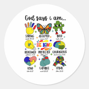 Sticker Rond Dieu Dit Que Je Suis Autisme Jésus Motivation chré