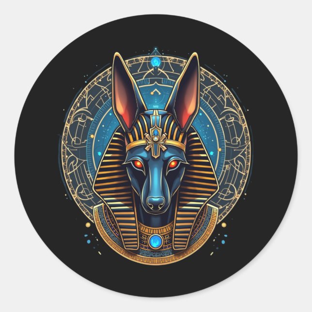 Sticker Rond Dieu égyptien Anubis Mythologie de l'Égypte antiqu (Devant)