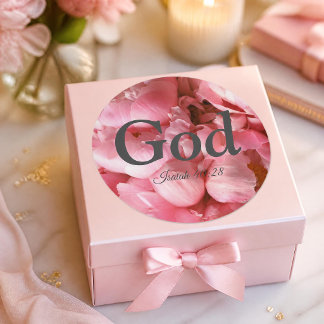 Sticker Rond Dieu Ésaïe 40:28 Vers Fleurs Roses Élégantes