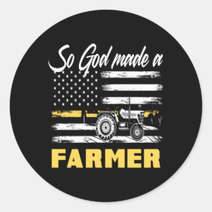 Sticker Rond Dieu Faisait Un Agriculteur Tracteur Drapeau Améri