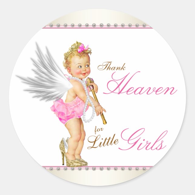 Sticker Rond Dieu merci pour le Baby shower des petites filles (Devant)